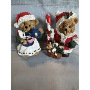 Teddy Bear Couple Figurine Christmas Tea Santa Mrs Toys Candy cane